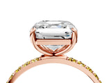 Rose gold Asscher Cut Diamond Solitaire Ring with Round with Yellow Sapphire side stone Pavé Band and Prong Setting_16
