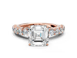 Rose gold Asscher Cut Diamond Solitaire Ring with Shared Prong Pavé Band and Four-Prong Setting_21