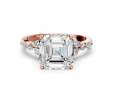 Rose gold Asscher Cut Diamond Solitaire Ring with Side Stones and Four-Prong Setting_53