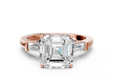Rose gold Asscher Cut Diamond Solitaire Ring with Tapered Baguette Accents and Four-Prong Setting_23