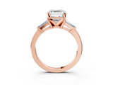 Rose gold Asscher Cut Diamond Solitaire Ring with Tapered Baguette Accents and Four-Prong Setting_26