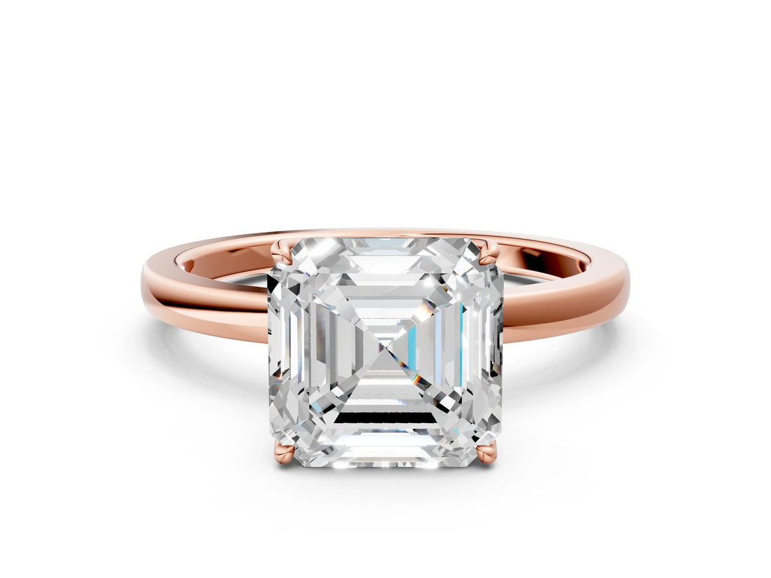 Rose gold Asscher Cut Diamond Solitaire Ring with Thin Band and Prong Setting_12