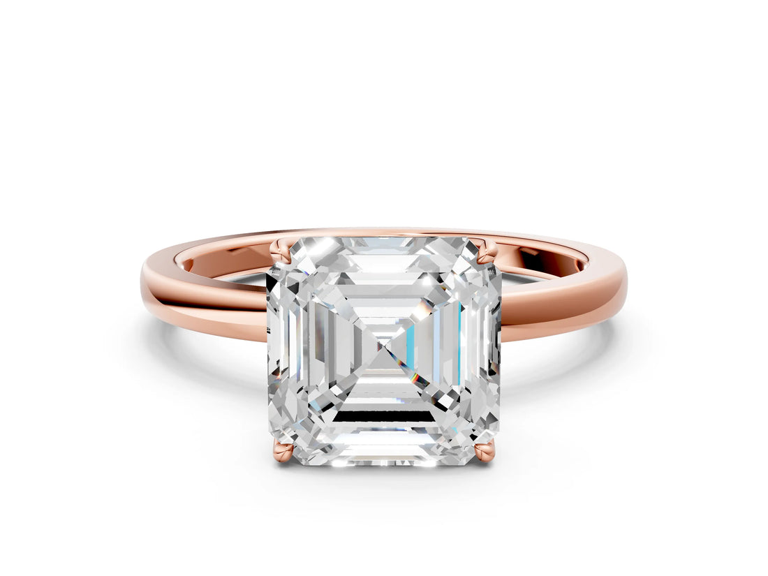 Rose gold Asscher Cut Diamond Solitaire Ring with Thin Band and Prong Setting_24