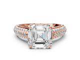 Rose gold Asscher Cut Diamond Solitaire Ring with Three-Row Pavé Band and Four-Prong Setting_23