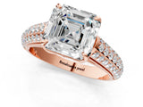 Rose gold Asscher Cut Diamond Solitaire Ring with Three-Row Pavé Band and Four-Prong Setting_24