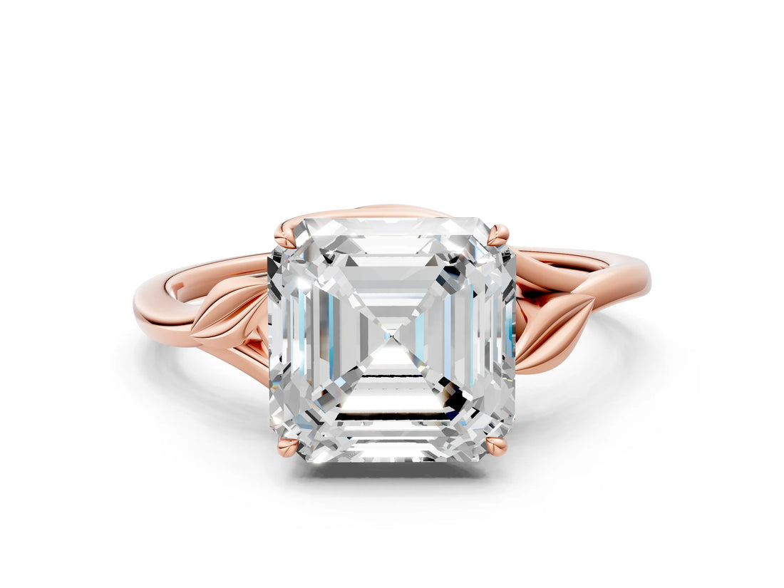 Rose gold Asscher Cut Diamond Solitaire Ring with Twist Band and Four-Prong Setting_69