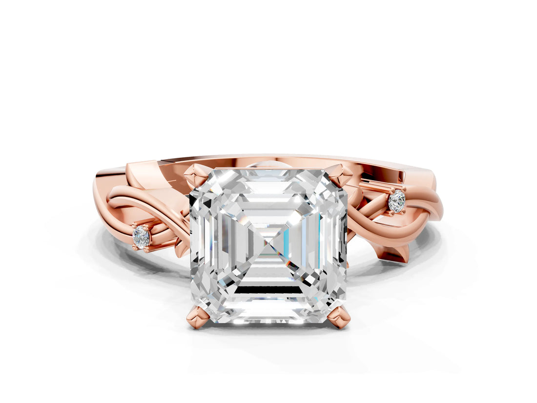 Rose gold Asscher Cut Diamond Solitaire Ring with Twisted Band and Prong Setting_22