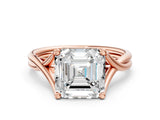 Rose gold Asscher Cut Diamond Solitaire Twist Band Prong Setting Ring_43