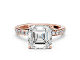 Rose gold Asscher Cut Diamond Solitaire with Pave Band and Four-Prong Setting 6