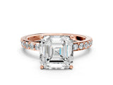 Rose gold Asscher Cut Diamond Solitaire with Pave Band and Four-Prong Setting 9