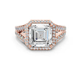 Rose gold Asscher Cut Diamond Split Shank Halo Ring with Four-Prong Setting_40