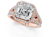 Rose gold Asscher Cut Diamond Split Shank Halo Ring with Four-Prong Setting_41