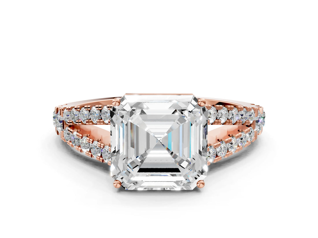 Rose gold Asscher Cut Diamond Split Shank Pavé Engagement Ring with Four-Prong Setting_22