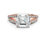 Rose gold Asscher Cut Diamond Split Shank Pavé Engagement Ring with Four-Prong Setting_22