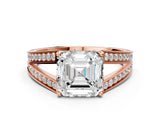 Rose gold Asscher Cut Diamond Split Shank Ring with Pavé Band and Four-Prong Setting_40