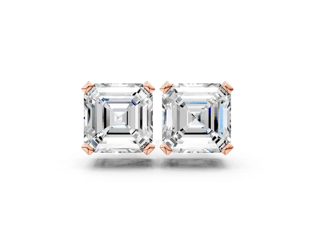 Rose gold Asscher Cut Diamond Stud Earrings_357