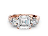 Rose gold Asscher Cut Diamond Three-Stone Engagement Ring with Prong Setting and Pavé Band_3