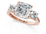 Rose gold Asscher Cut Diamond Three-Stone Engagement Ring with Prong Setting and Pavé Band_4