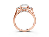Rose gold Asscher Cut Diamond Three-Stone Engagement Ring with Prong Setting and Pavé Band_6