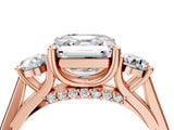Rose gold Asscher Cut Diamond Three-Stone Engagement Ring with Prong Setting and Pavé Band_7