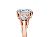 Rose gold Asscher Cut Diamond Three-Stone Engagement Ring with Prong Setting and Pavé Band_8