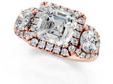Rose gold Asscher Cut Diamond Three-Stone Halo Ring with Prong Setting and Pavé Accents_10