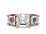 Rose gold Asscher Cut Diamond Three-Stone Ring with Channel Set Band and Four-Prong Setting_64