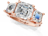 Rose gold Asscher Cut Diamond Three-Stone Ring with Channel Set Band and Four-Prong Setting_65