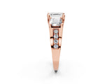 Rose gold Asscher Cut Diamond Three-Stone Ring with Channel Set Band and Four-Prong Setting_66