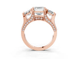 Rose gold Asscher Cut Diamond Three-Stone Ring with Channel Set Band and Four-Prong Setting_67