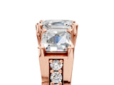 Rose gold Asscher Cut Diamond Three-Stone Ring with Channel Set Band and Four-Prong Setting_69