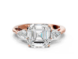 Rose gold Asscher Cut Diamond Three-Stone Ring with Pear Side Stones and Four-Prong Setting_91