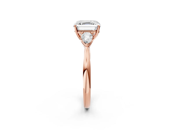 Rose Gold Asscher Cut Three Stone Engagement Ring Setting with Pear Side Stones