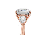 Rose gold Asscher Cut Diamond Three-Stone Ring with Pear Side Stones and Four-Prong Setting_96