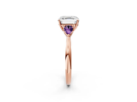 Rose gold Asscher Cut Diamond Three-Stone Ring with Pear with Amethyst side stone Side Stones and Prong Setting_2