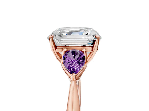 Rose gold Asscher Cut Diamond Three-Stone Ring with Pear with Amethyst side stone Side Stones and Prong Setting_5