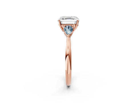 Rose gold Asscher Cut Diamond Three-Stone Ring with Pear with Aquamarine side stone Side Stones and Prong Setting_2