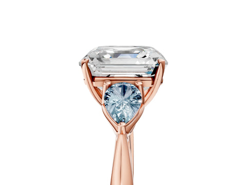 Rose gold Asscher Cut Diamond Three-Stone Ring with Pear with Aquamarine side stone Side Stones and Prong Setting_5