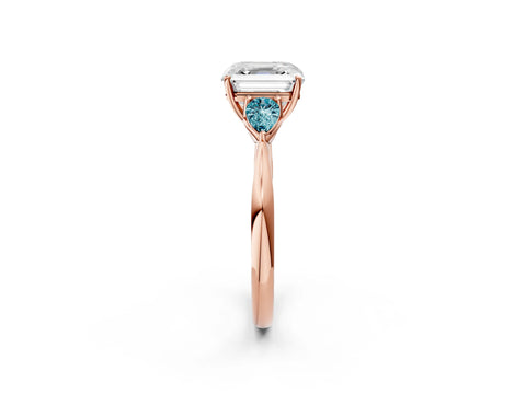 Rose gold Asscher Cut Diamond Three-Stone Ring with Pear with Blue Topaz side stone Side Stones and Prong Setting_2