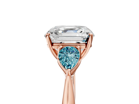 Rose gold Asscher Cut Diamond Three-Stone Ring with Pear with Blue Topaz side stone Side Stones and Prong Setting_5