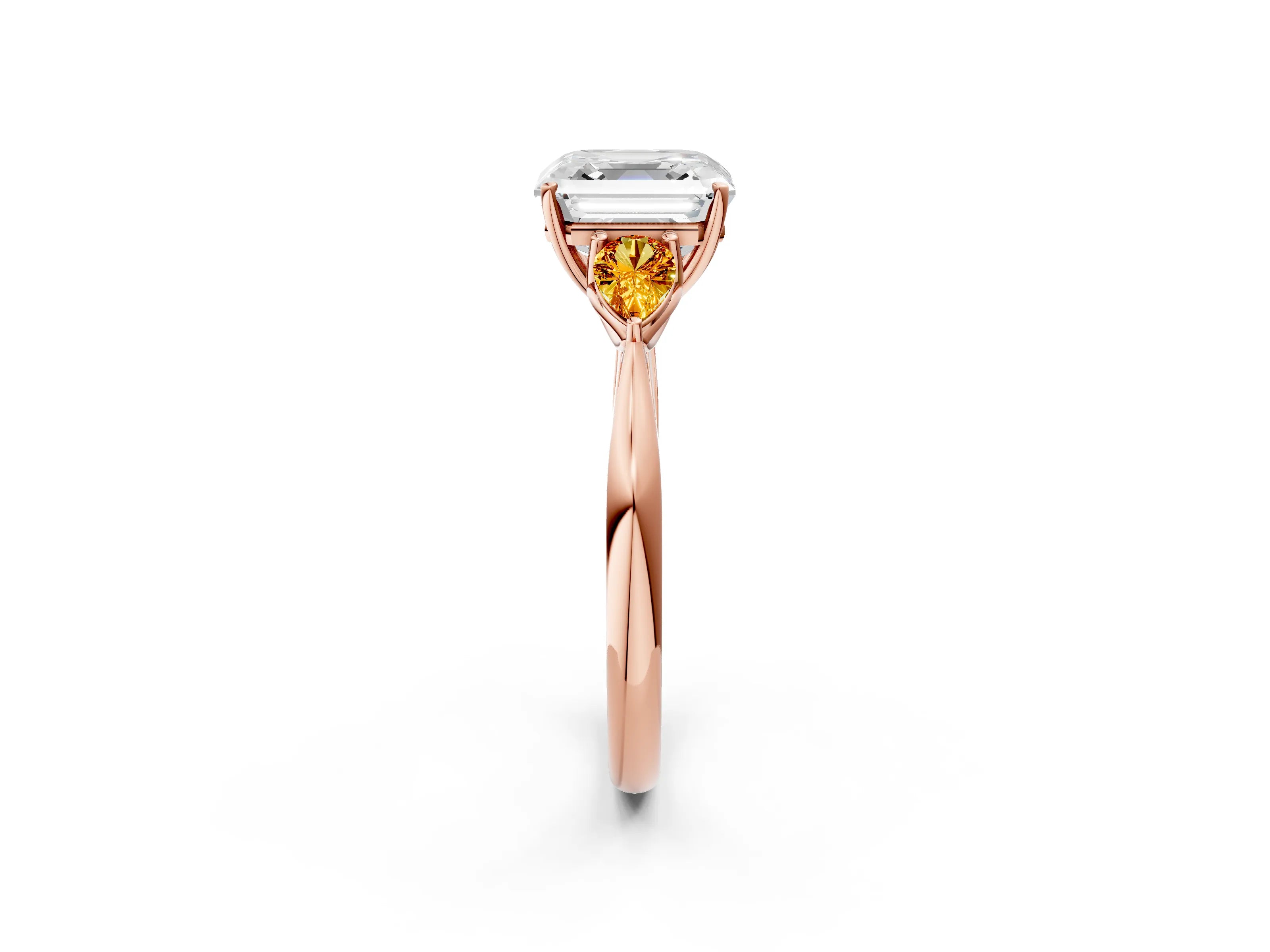 Rose gold Asscher Cut Diamond Three-Stone Ring with Pear with Citrine side stone Side Stones and Prong Setting_2