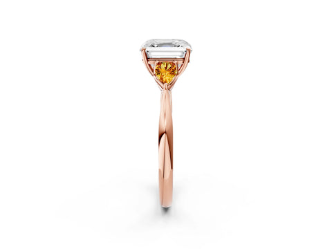 Rose gold Asscher Cut Diamond Three-Stone Ring with Pear with Citrine side stone Side Stones and Prong Setting_2