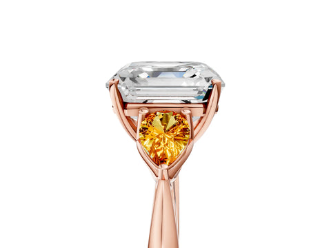 Rose gold Asscher Cut Diamond Three-Stone Ring with Pear with Citrine side stone Side Stones and Prong Setting_5