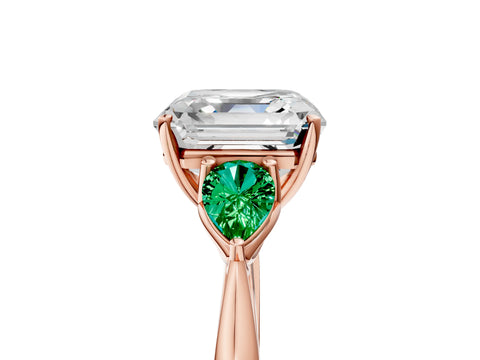Rose gold Asscher Cut Diamond Three-Stone Ring with Pear with Emerald side stone Side Stones and Prong Setting_5