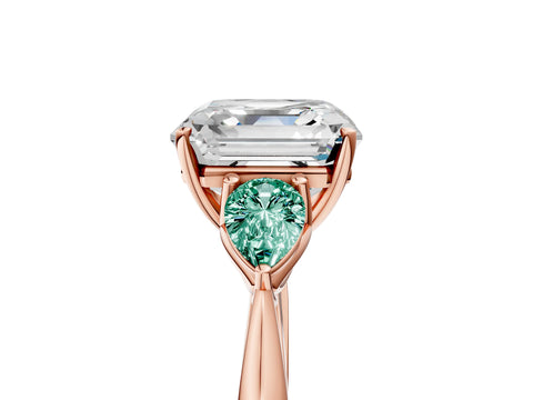 Rose gold Asscher Cut Diamond Three-Stone Ring with Pear with Green Sapphire side stone Side Stones and Prong Setting_5