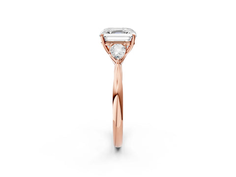 Rose gold Asscher Cut Diamond Three-Stone Ring with Pear with Moissanite side stone Side Stones and Prong Setting_2