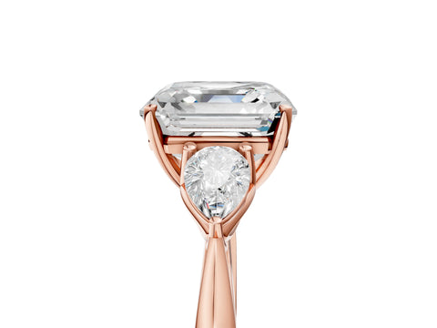 Rose gold Asscher Cut Diamond Three-Stone Ring with Pear with Moissanite side stone Side Stones and Prong Setting_5