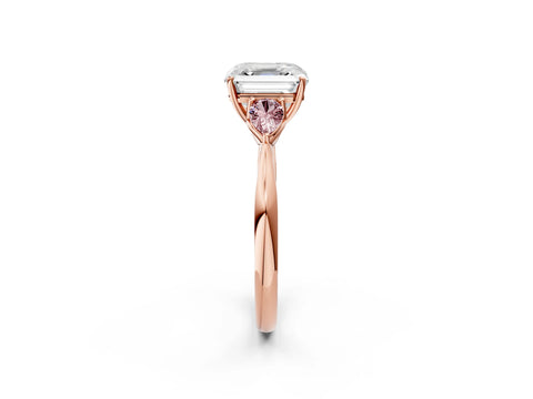 Rose gold Asscher Cut Diamond Three-Stone Ring with Pear with Morganite side stone Side Stones and Prong Setting_2