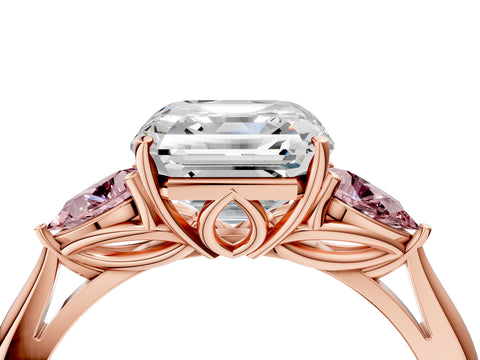 Rose gold Asscher Cut Diamond Three-Stone Ring with Pear with Morganite side stone Side Stones and Prong Setting_4