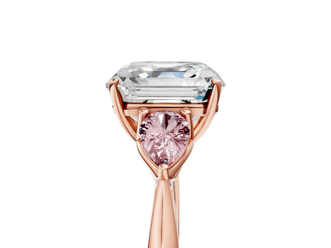 Rose gold Asscher Cut Diamond Three-Stone Ring with Pear with Morganite side stone Side Stones and Prong Setting_5